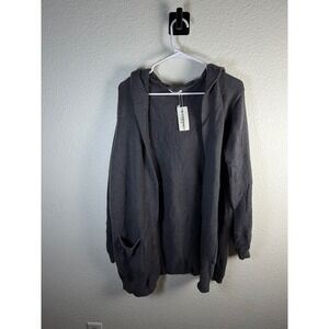 COOFANDY Mens Large Gray Hooded Open Front Knit Cardigan Sweater Pockets NWT